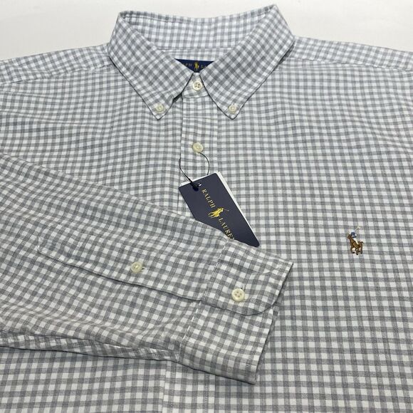 Ralph Lauren Oxford Button-Down Shirt Men’s 2XLT Gray White Check Color Pony - Picture 4 of 9